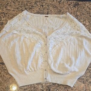 Free People Cream Cardigan with Lace Accents